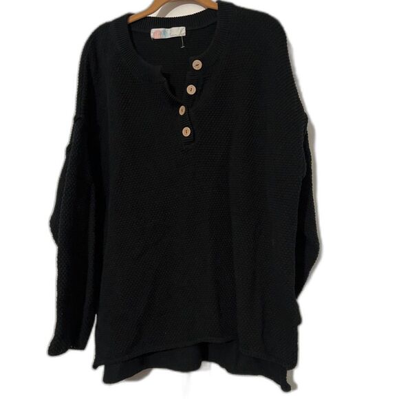 FP Beach Free People Beach Sz L Hailee Waffle Knit Oversized Sweater Button - Picture 2 of 12